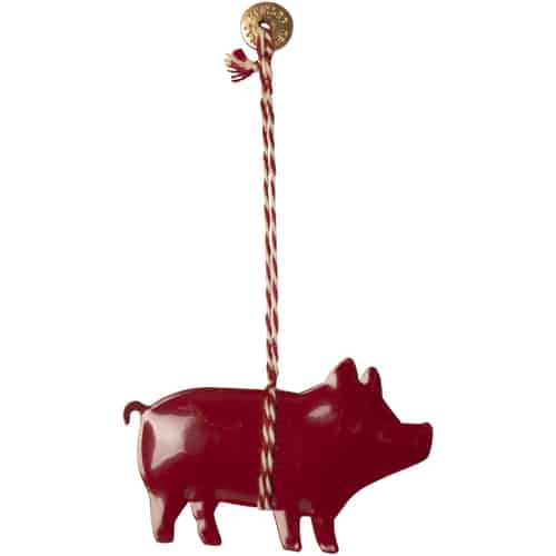 Maileg Metallornament Schwein rot lackiert
